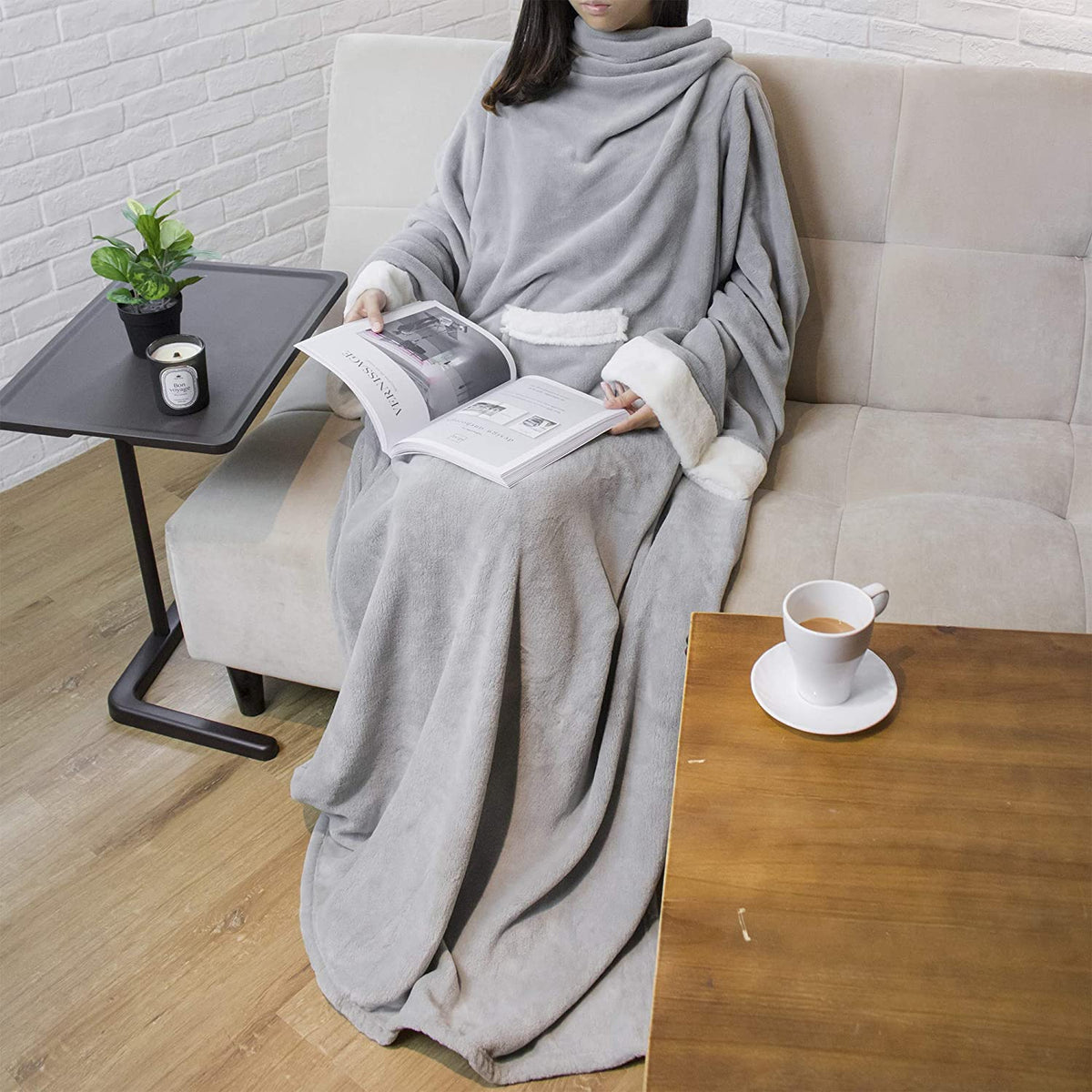 Deluxe Cozy Sherpa or Fleece Adult Wearable 70" Blanket with Sleeves for Men & Women