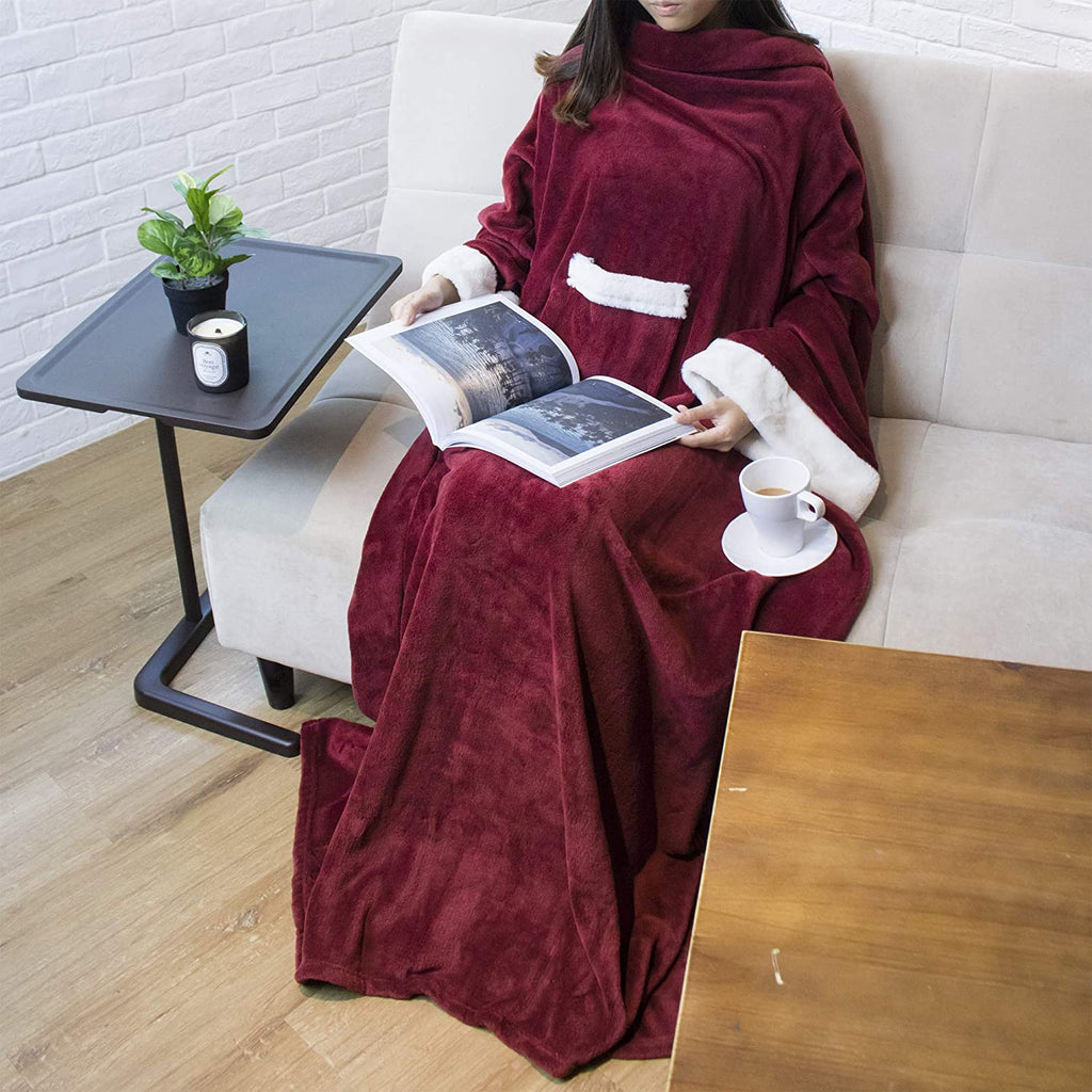 Deluxe Cozy Sherpa or Fleece Adult Wearable 70" Blanket with Sleeves for Men & Women