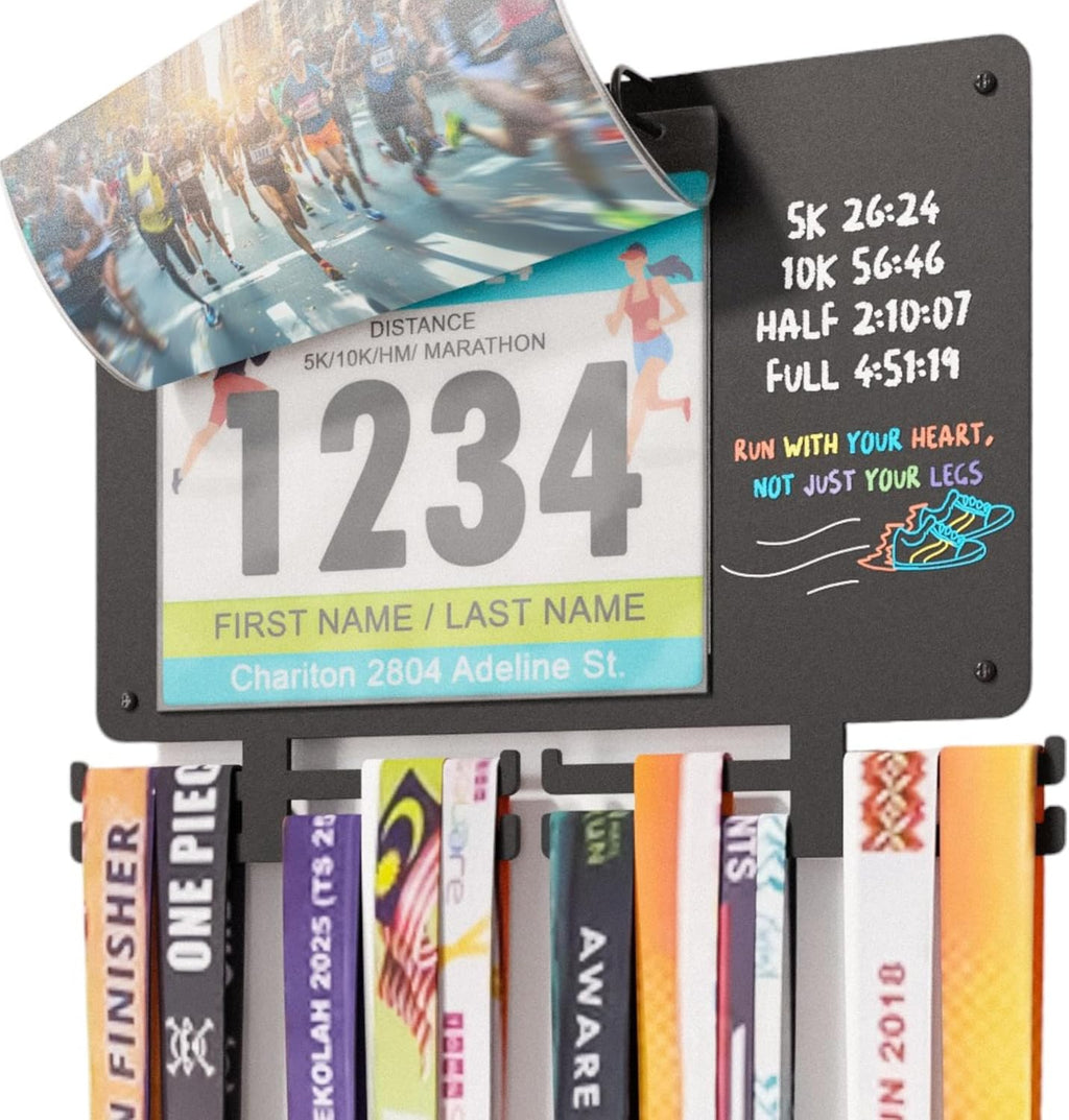 Running Medal Hanger & Bib Display Board with Chalkboard | BLAUBECK Wall Holder