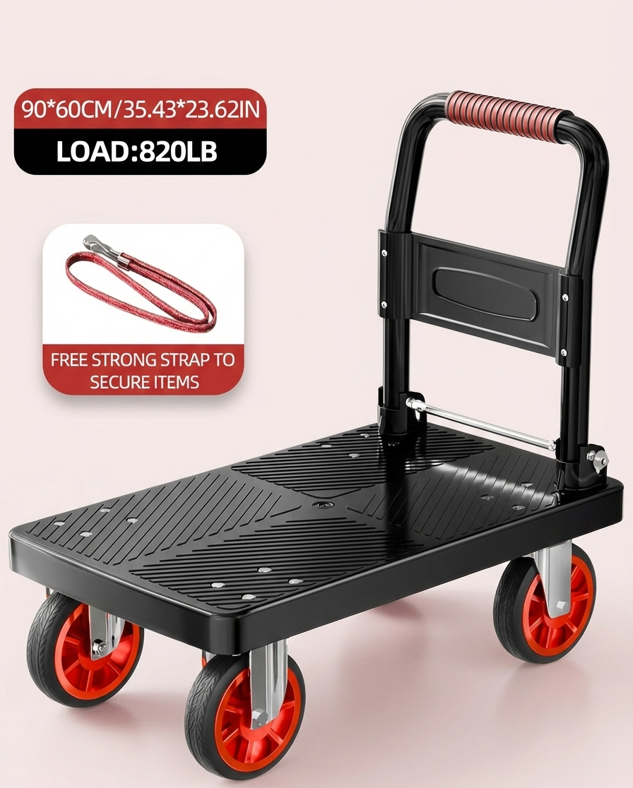 Heavy Duty Folding Platform Cart-350/660/680/820 lb-Flatbed Hand Truck with Strap