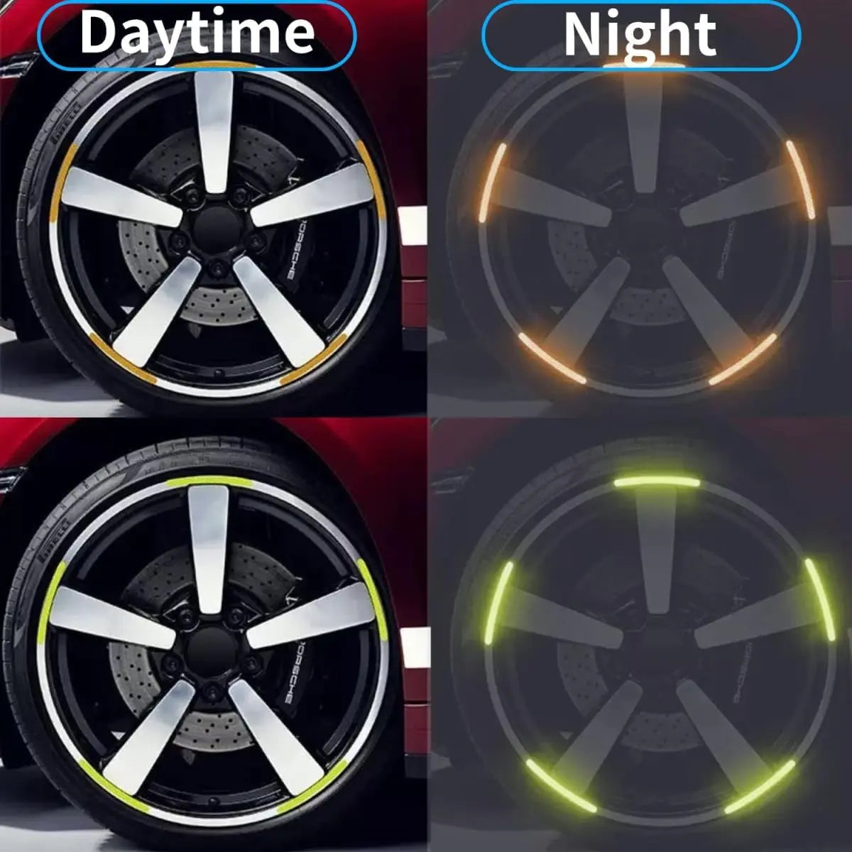 20PCS Wheel Adhesive Strips Stickers, Night Reflective Safety Decoration Strip for Car, Motocycle, Bicycle, Car Wheel Hub Reflective Sticker, Reflective Tape for Enhancing Car Wheel Safety