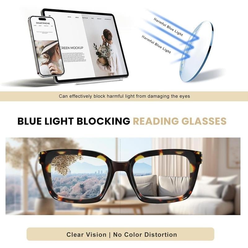Tortoiseshell Reading Glasses – Blue Light Blocking Oversized Square Readers