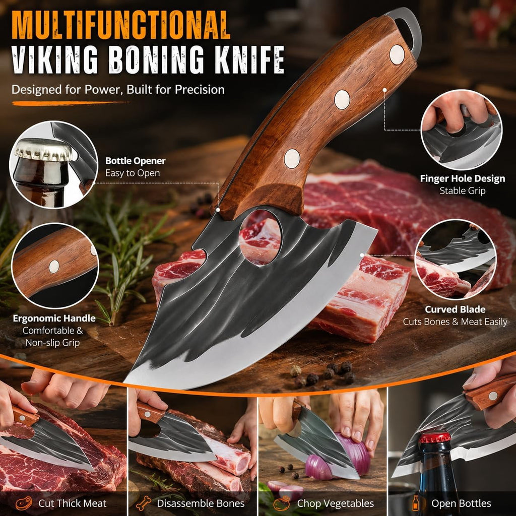 Hand-Forged Chef Knife & Cleaver Set – Sharp V-Edge Kitchen Knives for Meat, Vegetables & Fruits