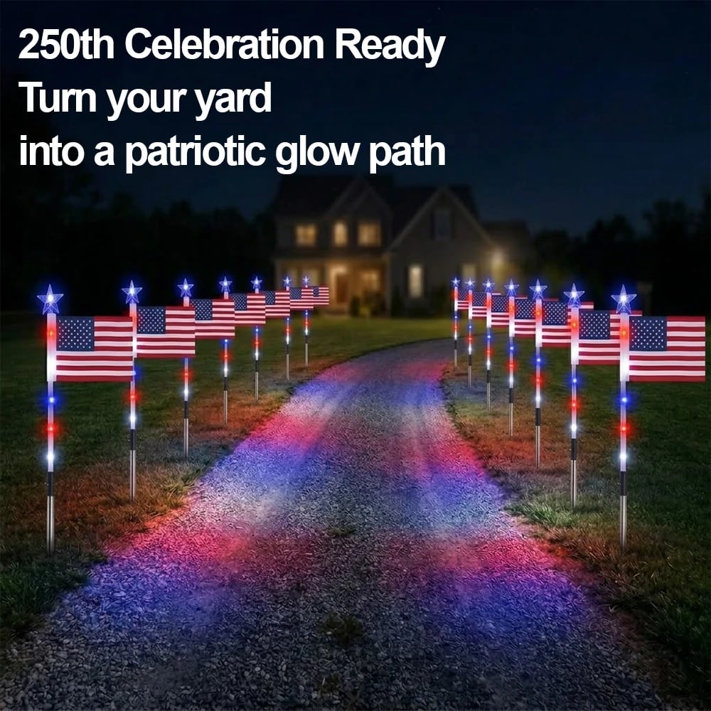 Solar-Powered American Flag Path Lights, 8-pack – Celebrating The 250th Anniversary Of American Independence