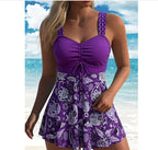 Women's Two-Piece Swimsuit Set – Skirted Bikini with Boxer Shorts