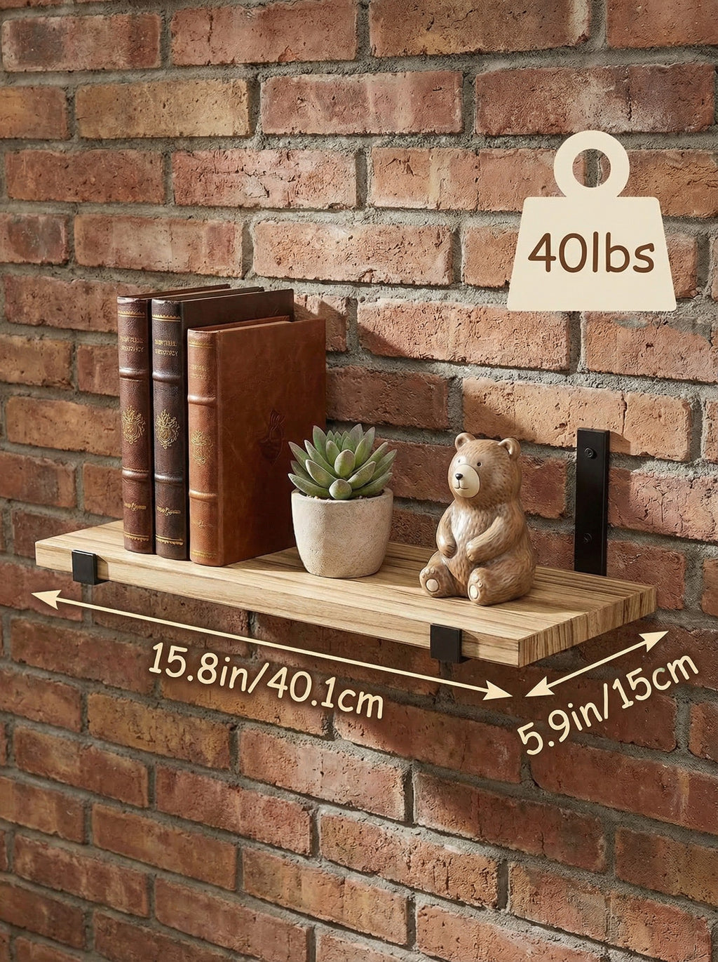 Rustic Wood Floating Wall Shelves with Metal Brackets