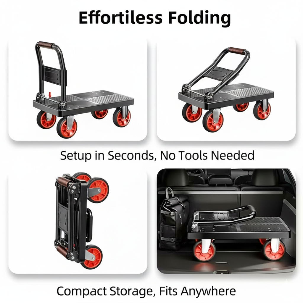 Heavy Duty Folding Platform Cart-350/660/680/820 lb-Flatbed Hand Truck with Strap