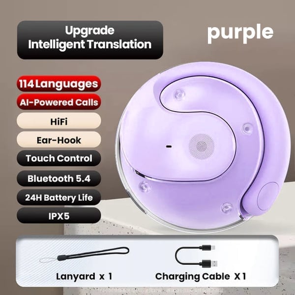 AI-Powered Wireless Bluetooth 5.4 Earphones | Ultra-Clear Translation & Perfect iOS & Android Fit!