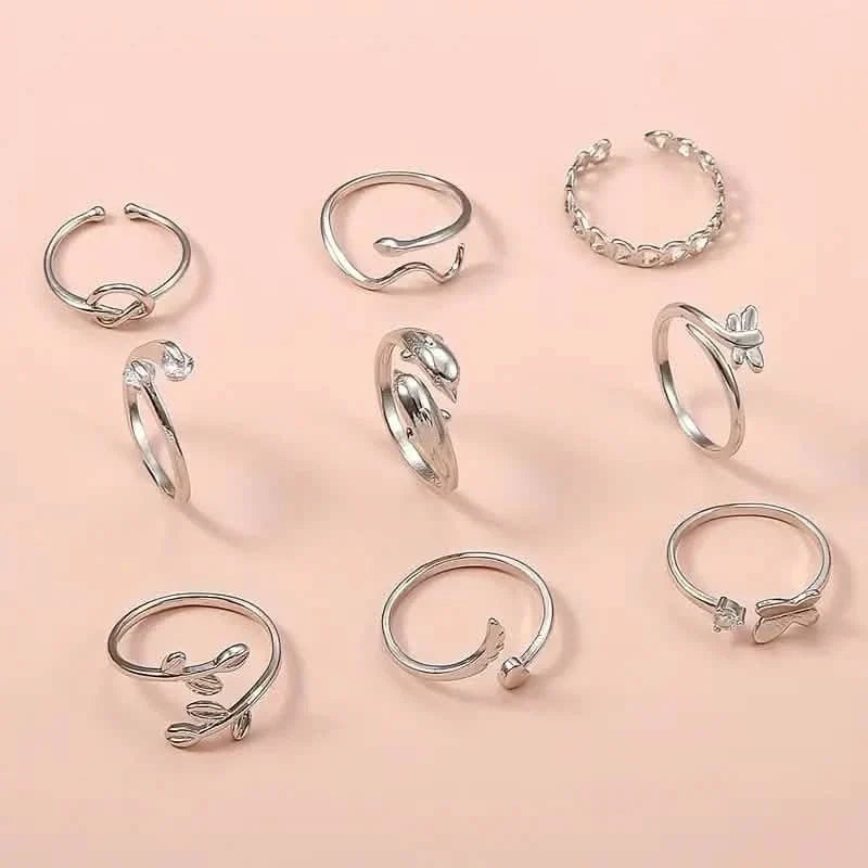9-Pieces: Adjustable Foot Ring Set