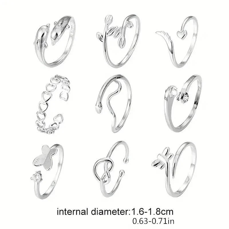 9-Pieces: Adjustable Foot Ring Set