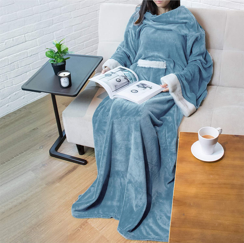 Deluxe Cozy Sherpa or Fleece Adult Wearable 70" Blanket with Sleeves for Men & Women