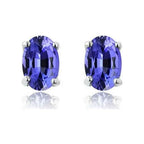 925 Sterling Silver 2.00ct Genuine Tanzanite Oval Stud Earrings