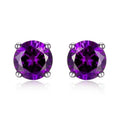 925 Sterling Silver 6mm Round-Cut Amethyst Stud Earrings