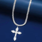 925 Sterling Silver Cross Pendant Necklace with Sparkling Rhinestone Embellishments