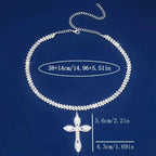 925 Sterling Silver Cross Pendant Necklace with Sparkling Rhinestone Embellishments