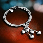 .925 Sterling Silver Five-Line Chain with Five-Heart Bracelet