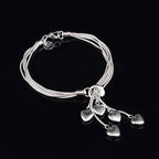 .925 Sterling Silver Five-Line Chain with Five-Heart Bracelet