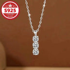 925 Sterling Silver Necklace Three Vertical Synthetic Zirconia Pendants