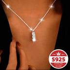 925 Sterling Silver Necklace Three Vertical Synthetic Zirconia Pendants
