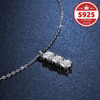 925 Sterling Silver Necklace Three Vertical Synthetic Zirconia Pendants