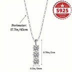 925 Sterling Silver Necklace Three Vertical Synthetic Zirconia Pendants