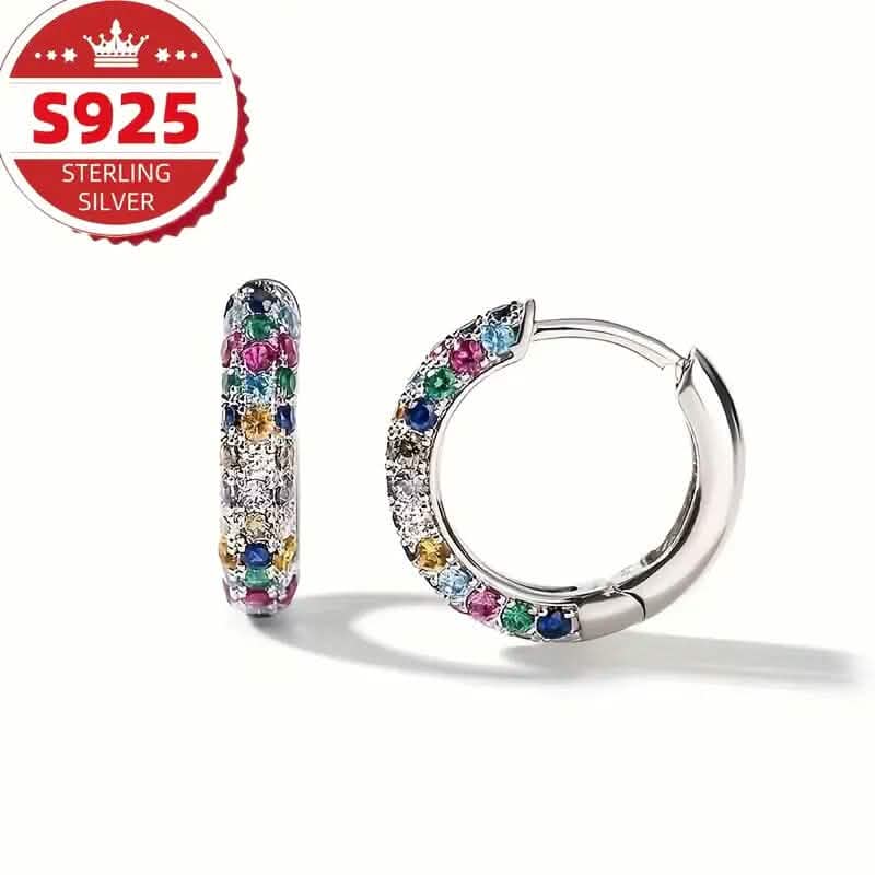 925 Sterling Silver Round Colorful Synthetic Zirconia Earrings
