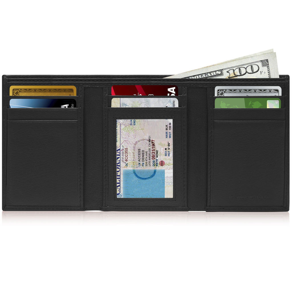 Genuine Leather Trifold Wallet – ID Window, RFID Blocking