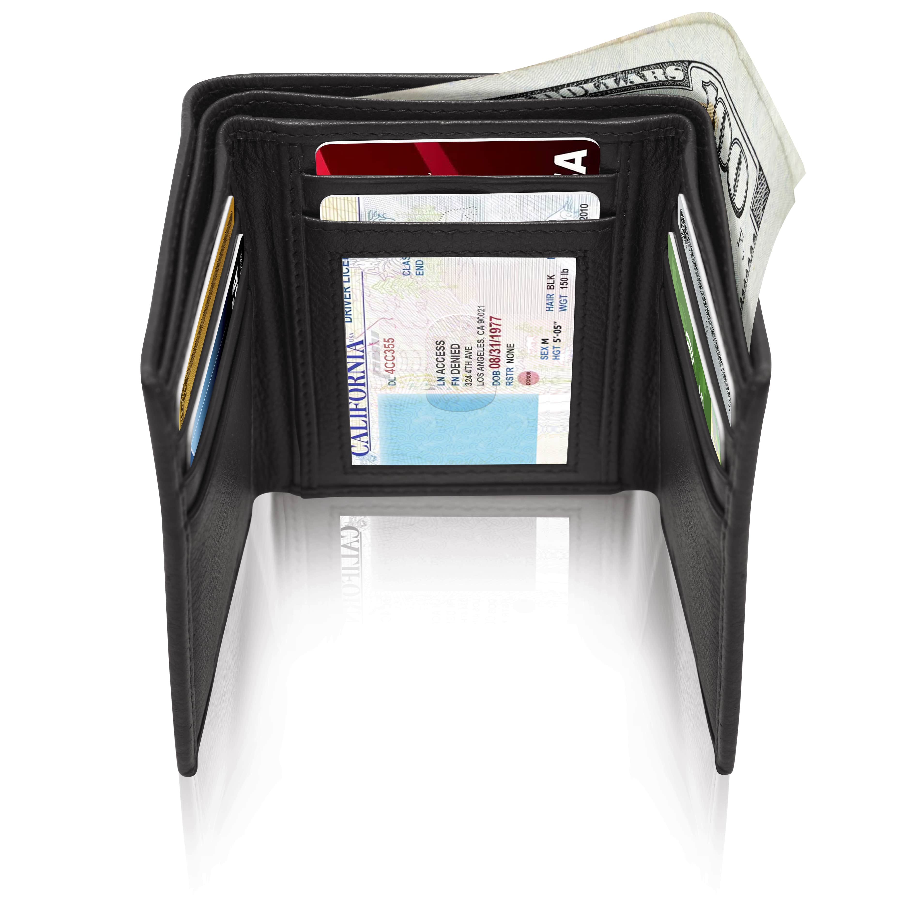 Genuine Leather Trifold Wallet – ID Window, RFID Blocking