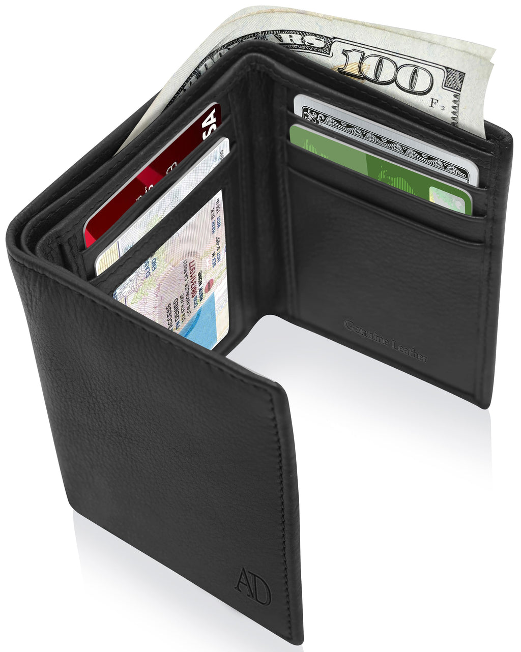 Genuine Leather Trifold Wallet – ID Window, RFID Blocking