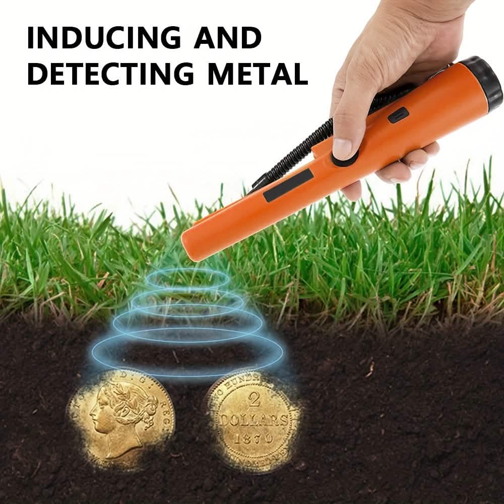 360° Pinpointer Metal Detector with LED, Vibration & Holster (Orange)