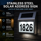 Solar LED Address Sign – Stainless Steel House Number Light with White LEDs, Waterproof, Customizable Numbers & Letters, Auto On/Off, 7.86 x 7.07 Inches