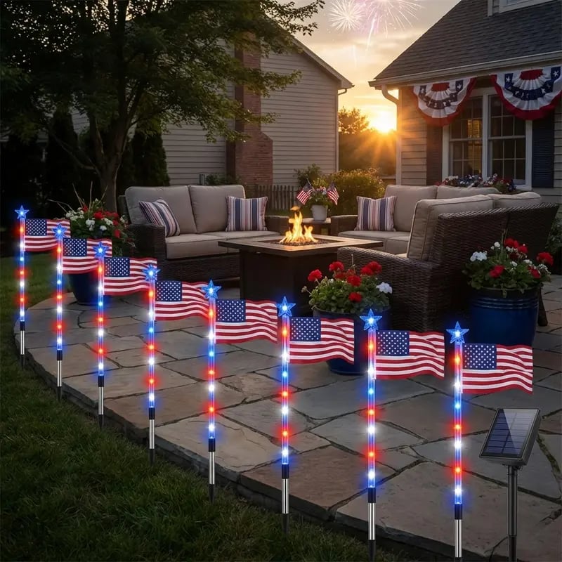 Solar-Powered American Flag Path Lights, 8-pack – Celebrating The 250th Anniversary Of American Independence
