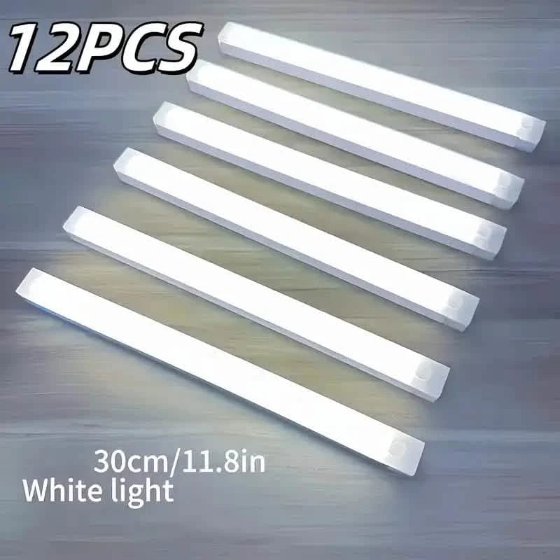 12-Pack: White LED Motion Sensor Cabinet Lights – Magnetic, USB Rechargeable, Detachable for Indoor Use
