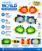 3-Pack Kids Novelty Character Adjustable Swim Goggles, Ages 5+