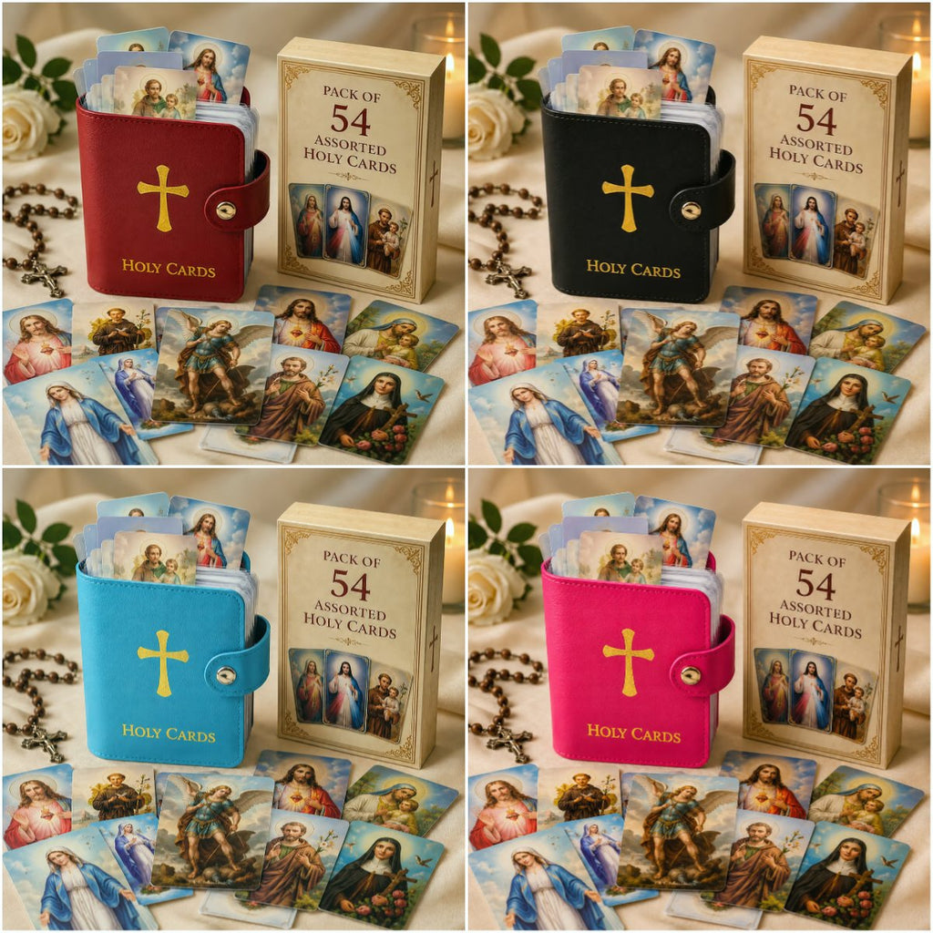Catholic Faux Leather Holy Card Holder – Pocket Prayer Card Organizer with Snap Closure