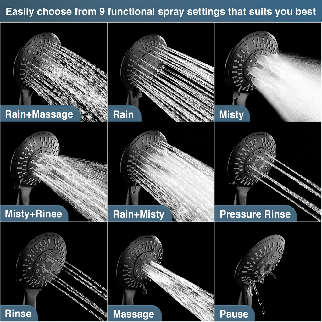 9-Spray Handheld Shower Head Set with Hose and Shower Arm Mount