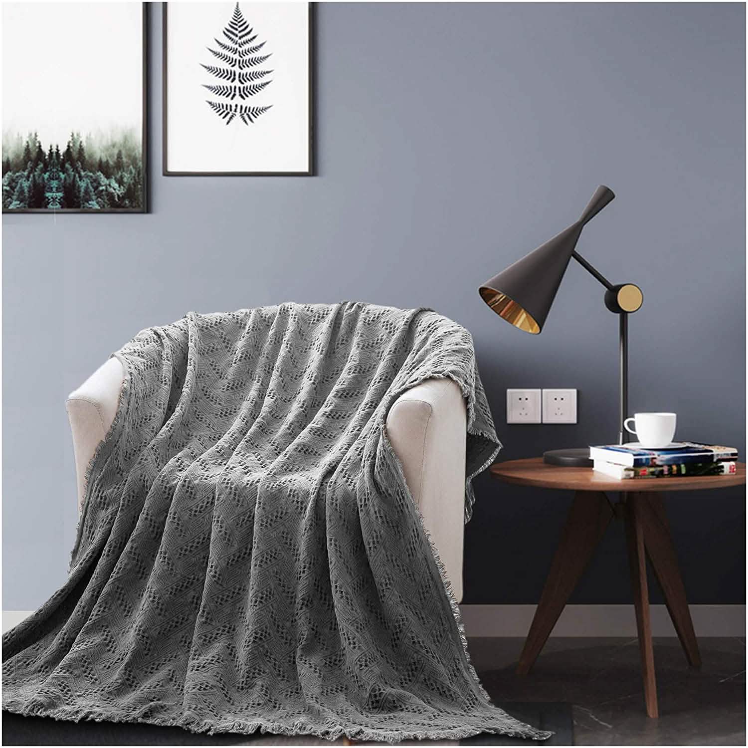 Kasentex 100% Cotton Soft Knitted Throw Blanket, Room Decor, Graduation Gifts, Fathers Day Gift, Mom Gift