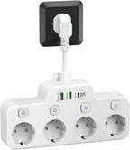 Wall-mounted Power Strip With Independent Switch - 2 USB A And 1 USB C