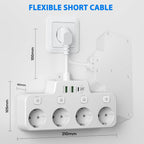 Wall-mounted Power Strip With Independent Switch - 2 USB A And 1 USB C