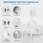 Wall-mounted Power Strip With Independent Switch - 2 USB A And 1 USB C