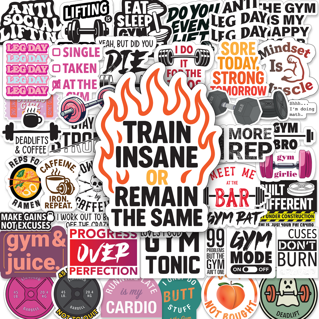 Gym Stickers 45 Pack - Workout Stickers for Water Bottle, Fitness Planner Stickers, Exercise Motivation Stickers - Waterproof Glossy Vinyl Aesthetic Stickers for Laptop, Gym Decor, Fitness Gifts