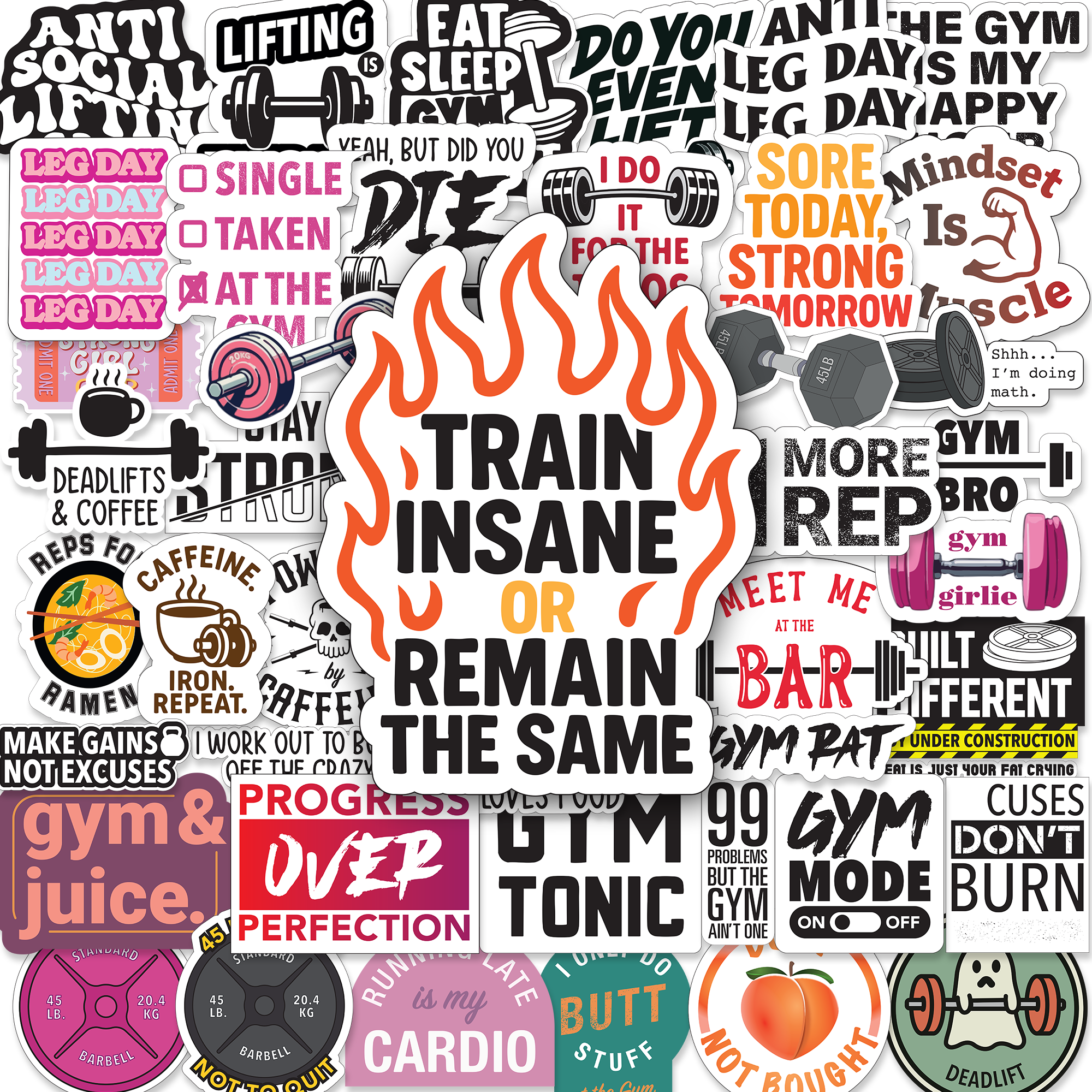 Gym Stickers 45 Pack - Workout Stickers for Water Bottle, Fitness Planner Stickers, Exercise Motivation Stickers - Waterproof Glossy Vinyl Aesthetic Stickers for Laptop, Gym Decor, Fitness Gifts