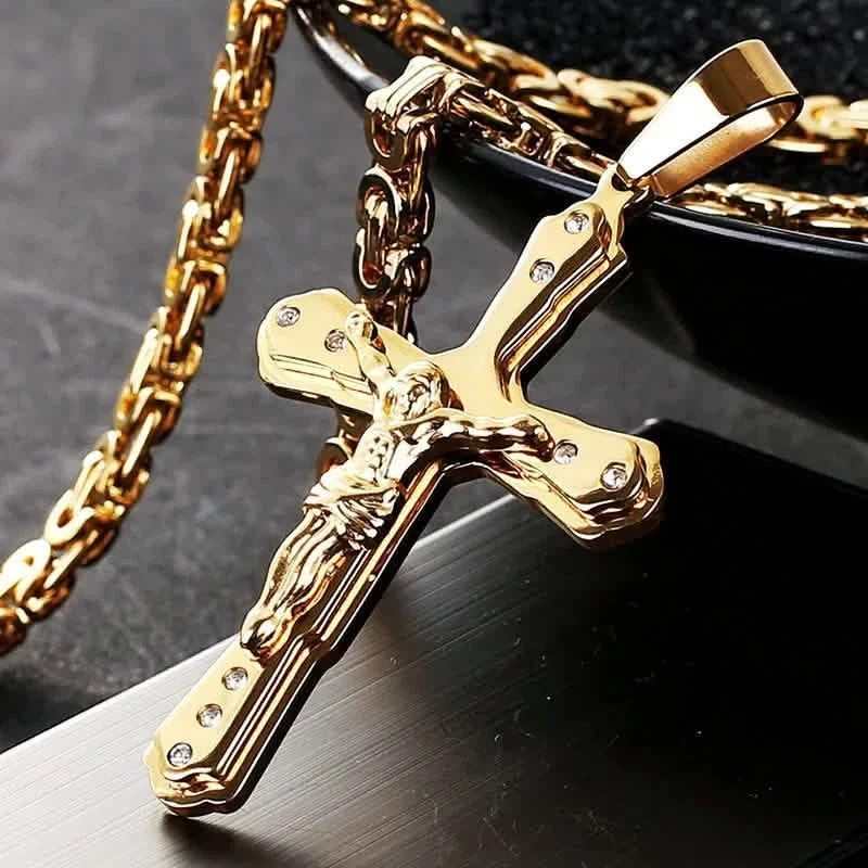 Men's Gold Cross Pendant Necklace