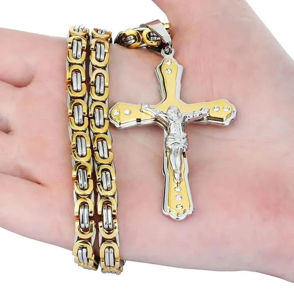 Men's Gold Cross Pendant Necklace