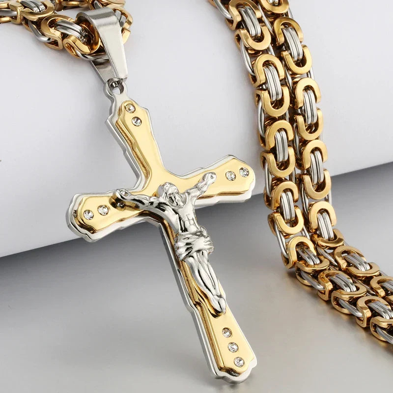 Men's Gold Cross Pendant Necklace
