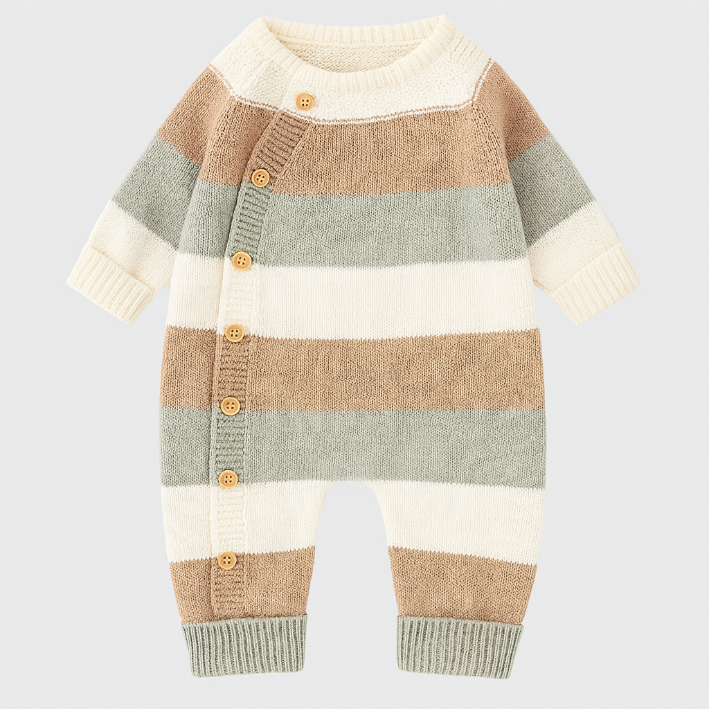 Cosy Striped Knit Baby Romper