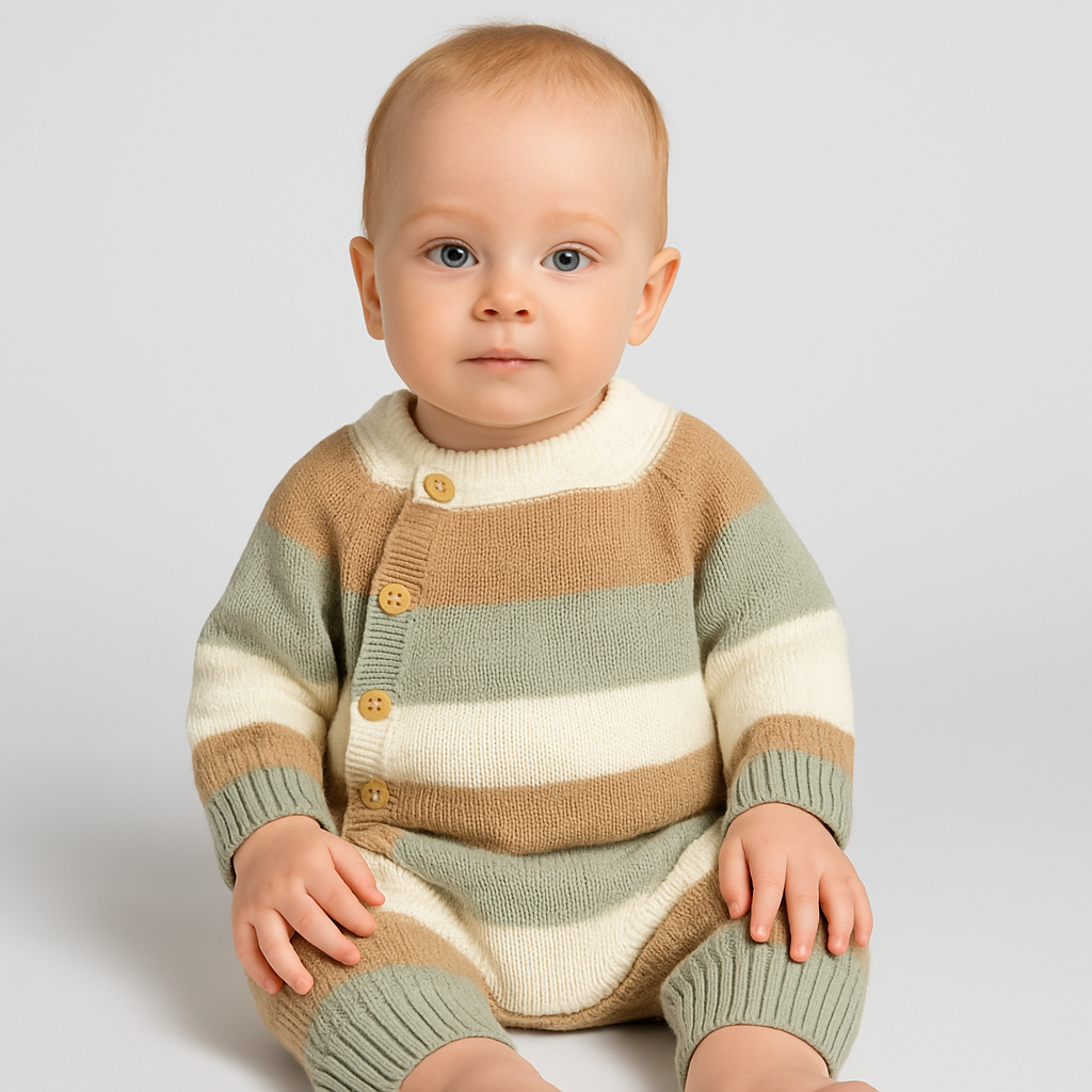 Cosy Striped Knit Baby Romper