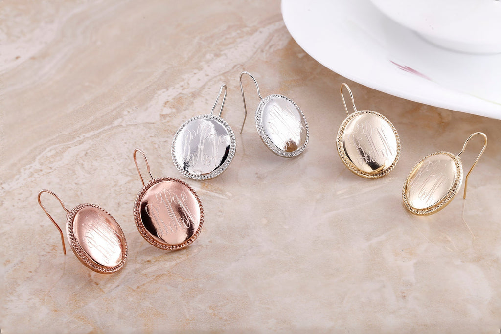 Personalized Braided Round Monogram Earrings Initial Earrings