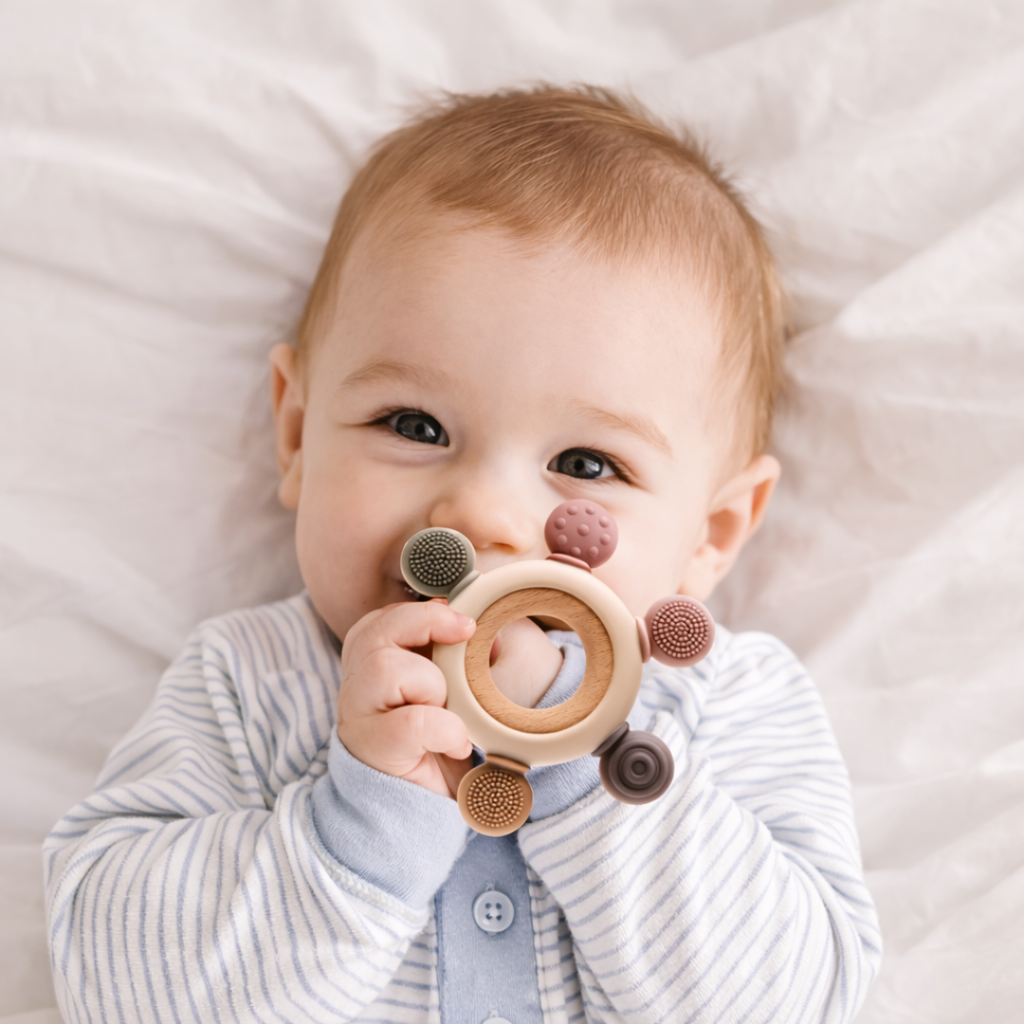 Silicone & Wood Baby Teething Ring