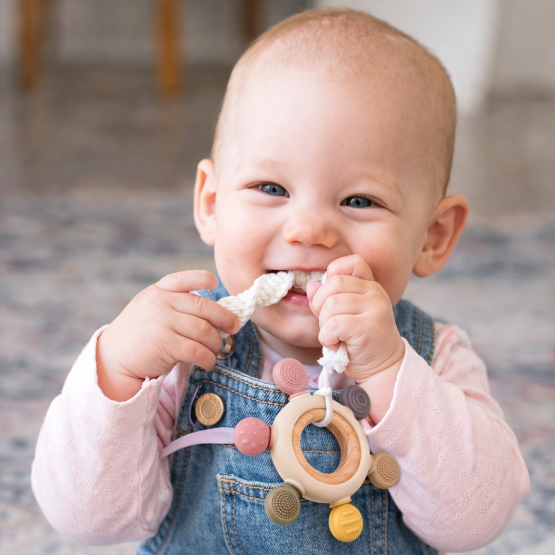 Silicone & Wood Baby Teething Ring
